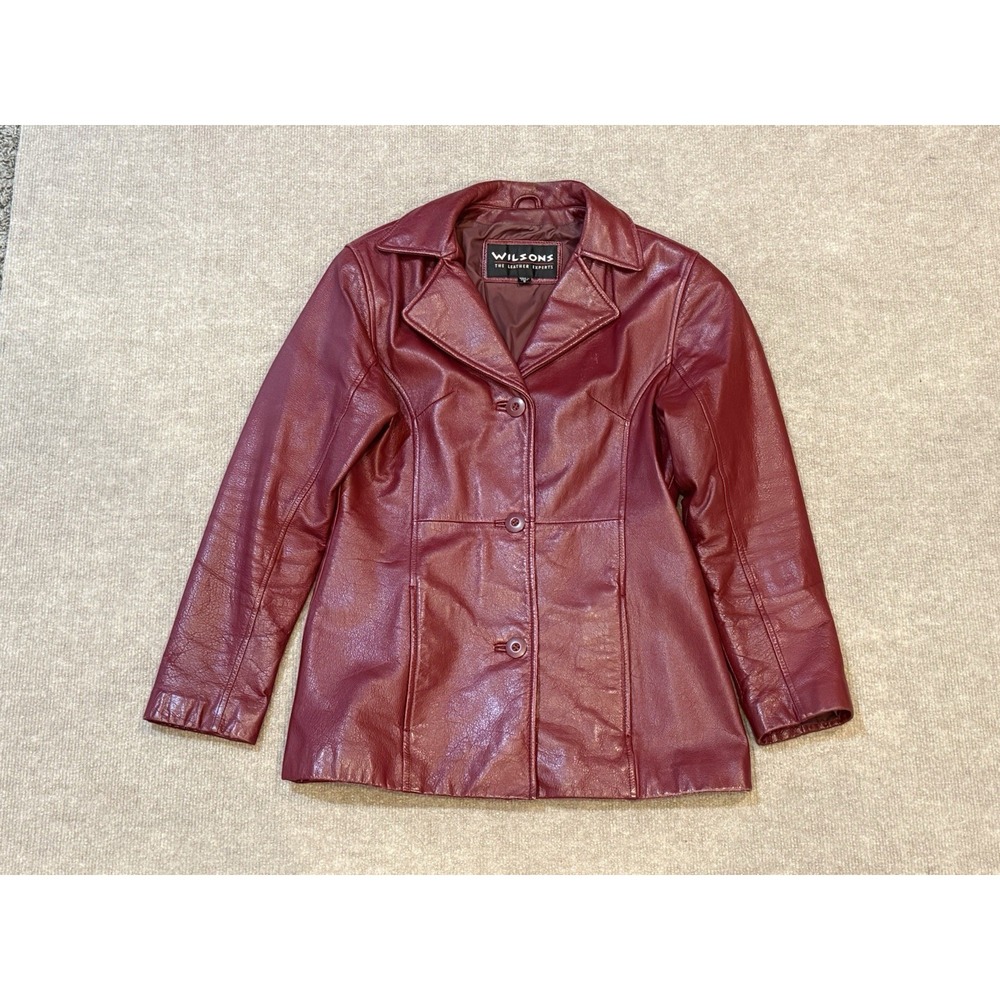 Wilsons Leather Jacket Womens Small Red 3-Button Leather Jacket Blazer Mob Wife